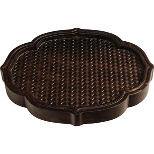 容山堂茗末黑檀木小茶盘整块实木雕刻竹编茶台壶承家用小号干泡台