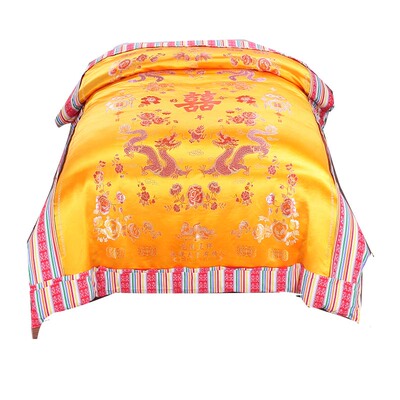 婚庆丝绸纯棉龙凤织锦缎被套老式