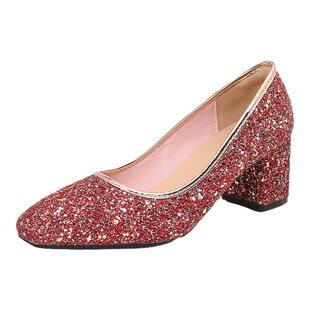 香槟色婚鞋新娘鞋2025年春秋银色订婚水晶鞋粗跟高跟鞋女伴娘单鞋