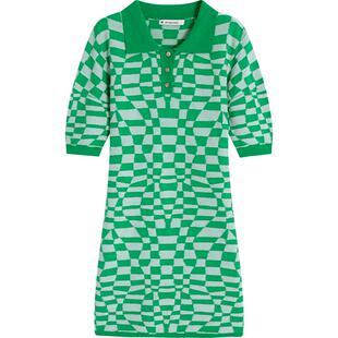 【播奥莱】播夏季polo领棋盘格图案针织连衣裙女DDQ2LD52098
