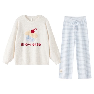 BE半边绒冬季睡衣女款2026新款冬高级感加厚长袖加绒珊瑚绒家居服