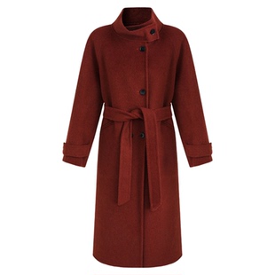 SeRinaBlue2026春季新款高级感红色双面呢立领羊毛大衣女毛呢外套