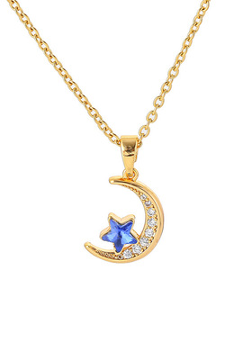 简约钛钢月亮星蓝色水晶锁骨链