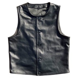 freewheelers战斧头层牛皮马甲背心机车美式复古圆领真皮坎肩