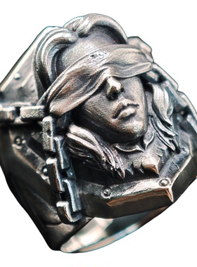 铁头的店 925银 罪与罚暗黑风格 白灯蒙眼少女 复古朋克指环