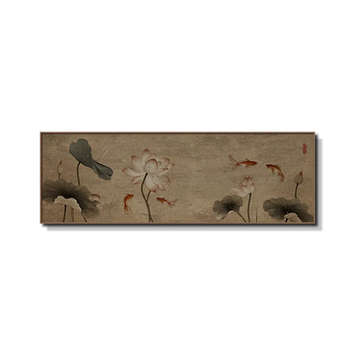 宋式美学客厅挂画荷花沙发背景墙装饰画中式禅意茶室氛围布置壁画