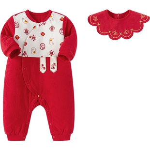 巴拉巴拉宝宝连体衣新生儿满月红色衣服男童女童春秋新款婴儿童装