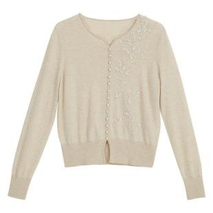 YINER音儿女装冬季新中式立体花朵钉珠装饰阿拉善纯羊绒针织衫