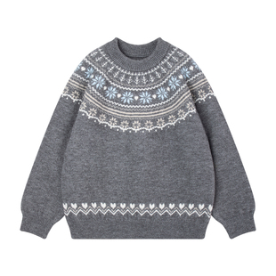 MUCMUKN【费尔岛雪夜】复古提花纹毛衣保暖抗起球针织衫女童冬新