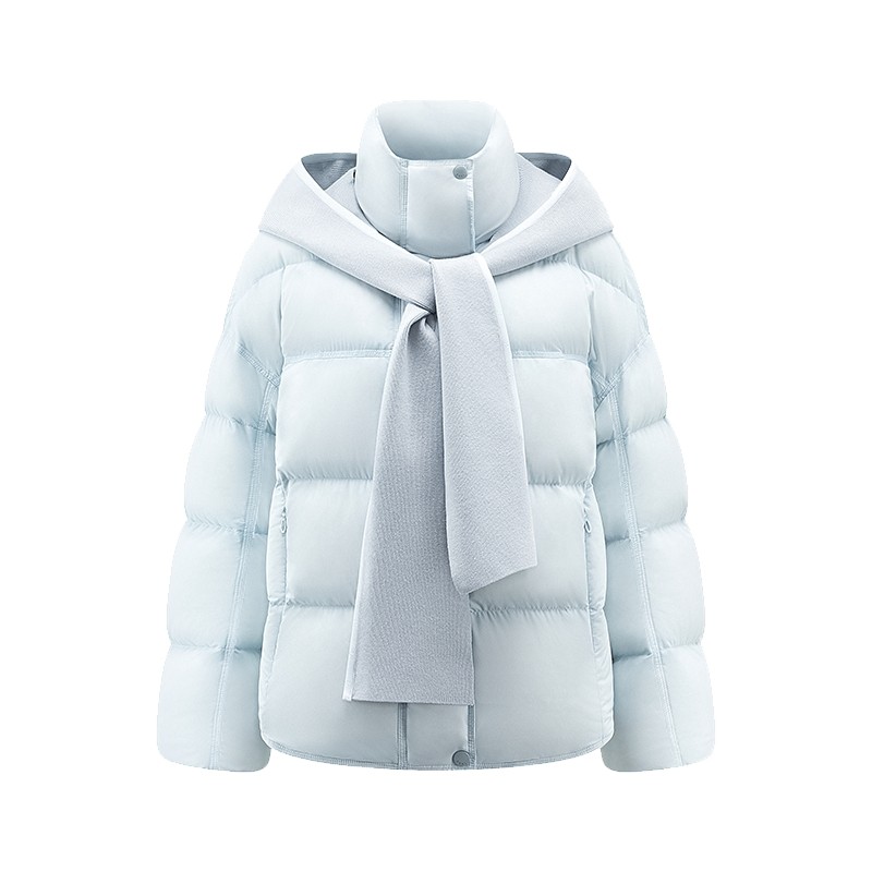 艾莱依2025秋冬新款羽绒服女可拆卸针织披肩帽宽松短款保暖面包服