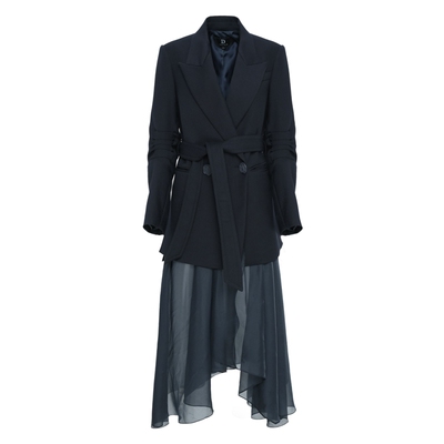 IDPAN长外套冬季新款时尚通勤精致干练别致西装纱裙假两件女