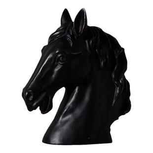高档黑铜色树脂马头摆件家居客厅样板房装饰品工艺品风水旺财摆件