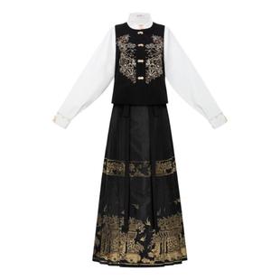 花朝记|夜航船|明制汉服圆领比甲绣花藏青黑色条纹纯色百搭日常