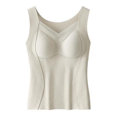 猫人莱赛尔桑蚕丝保暖背心女款带胸垫一体式无痕发热内搭打底上衣