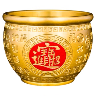 黄铜米缸冰箱上百福缸招财聚宝盆摆件财缸福字缸存钱罐办公桌装饰
