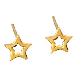 百泰五角星黄金耳钉足金999耳饰养耳棒金耳坠镂空几何星星金耳棍