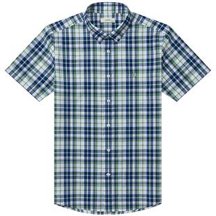 Hazzys哈吉斯夏季男士短袖衬衫休闲简约格子衫男上衣时尚舒适衬衣