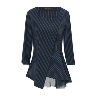 莱芙艾迪儿春秋款女上衣不对称新款显瘦休闲时尚设计感T恤