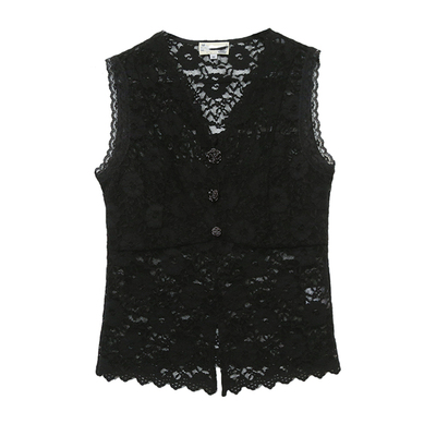 夏季性感V领蕾丝下摆开叉背心女