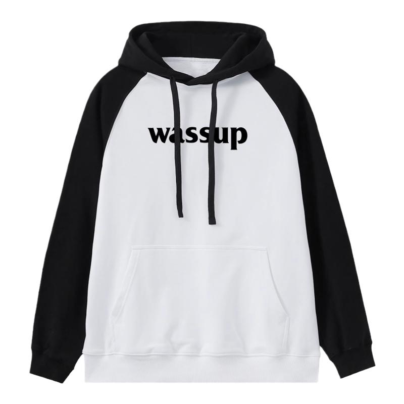 wassup潮牌黑白撞色连帽卫衣