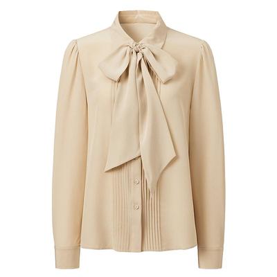 VGRASS优雅真丝双绉塔克褶衬衫