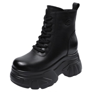 10CM高跟厚底内增高马丁靴真皮女鞋2025春新款头层牛皮短靴单鞋