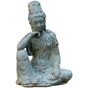 水磨坊中式庭院水月观音佛像造景布置办公室客厅玄关禅意装饰摆件