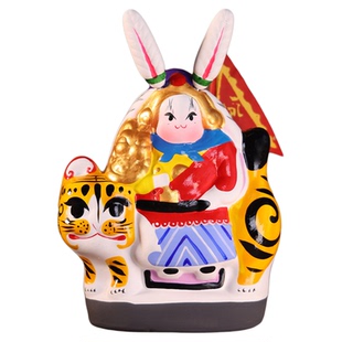 吉兔坊北京纪念品非遗泥彩塑兔儿爷手工泥人桌面摆件新年伴手礼物