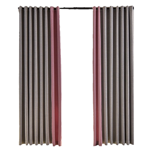 窗帘杆一整套2026新款棉麻全遮光卧室客厅飘窗拼色轻奢挂钩式窗帘