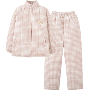 SLEEPTIGHT睡衣女款冬珊瑚绒特厚三层夹棉格子加厚加绒保暖家居服