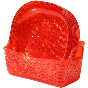 过年家用骨碟红色轻奢高档冰川纹桌面垃圾盘配收纳底座茶点小盘子