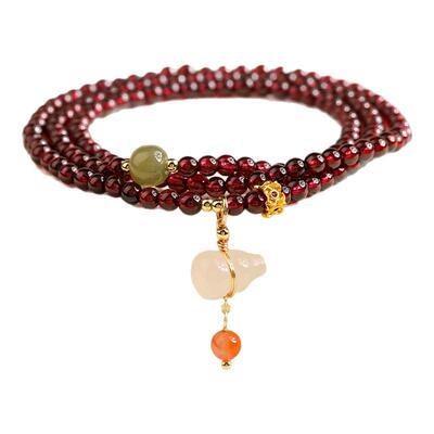 古里雅天然石榴石手链多圈叠戴