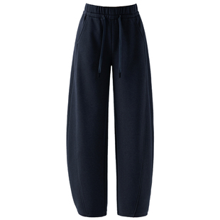 深蓝色休闲裤弯刀裤女2025新款冬季加绒卫裤梨型身材裤子阔腿裤