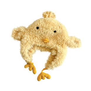 可爱毛绒绒黄色小鸡护耳帽子女秋冬季保暖针织护耳帽甜美套头帽子