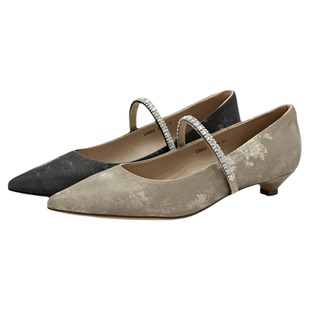 真美诗橄榄马天尼2025年秋季新款新中式水钻细带牛皮玛丽珍单鞋女