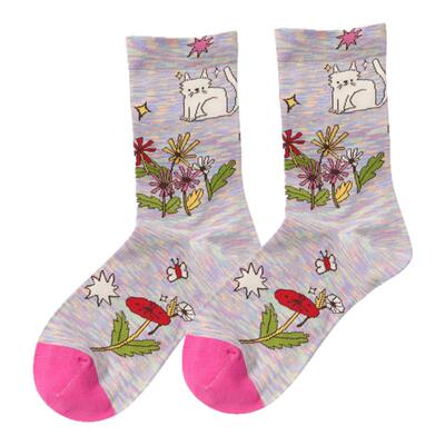 油画细条纹袜女文艺少女心彩色中筒袜百搭棉质无骨长袜可爱棉袜女