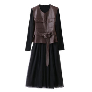 巨好看的皮马甲配连衣裙春季套装女春秋2026超火穿搭一整套两件套