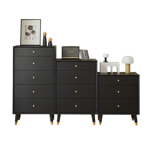 实木斗柜黑色现代简约卧室五斗柜小户型边柜立柜客厅抽屉柜收纳柜