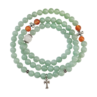 十尚美地静心 天然绿东陵玉手串女潮925银十字架叠戴时尚手链礼物