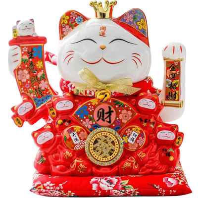 招财猫摆件自动招手开业店铺前台大号发财猫家用客厅摇手乔迁礼物
