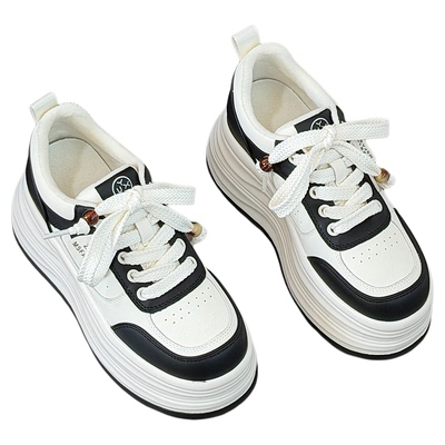 真皮厚底松糕鞋配裤子增高小白鞋