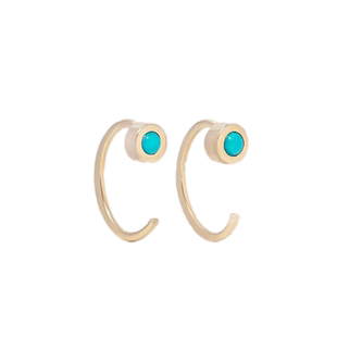 【绿松豆】仿绿松石镀18K金镶嵌耳圈耳环个性欧美风小巧复古百搭