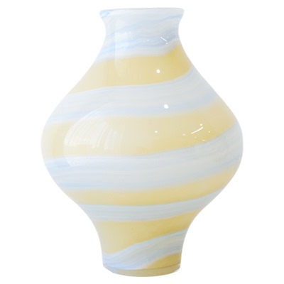 MOOYA「云雾Cloudy Mist」法式蓝花瓶渐变条纹手工大肚瓶客厅高级