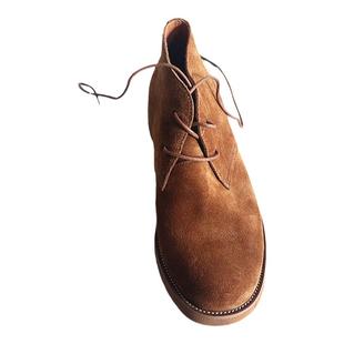 松弛感！简约舒适！栗色磨砂牛皮两孔短靴皮靴男靴高帮休闲鞋子