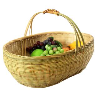 精品手提竹篮买菜篮环保竹蓝水果篮果园采摘手提篮外出购物篮子