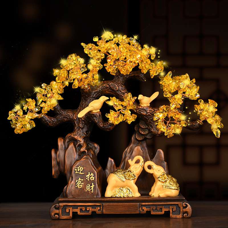 发财树商务开业摆件水晶摇玄关树财客厅摆设办公室电视柜装饰品