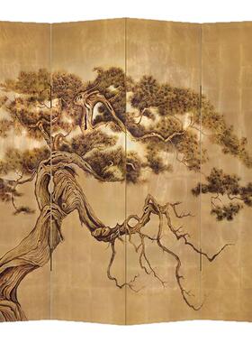 中式箔工艺迎客松中古风屏风画