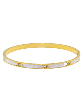 银町竹节仿白贝母钛钢手镯女轻奢