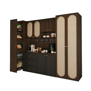 法式中古风餐边柜靠墙一体酒柜客厅到顶储物柜茶水柜复古零食柜子