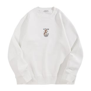 太平鸟男装 潮流狗狗刺绣圆领套头卫衣秋季宽松白色上衣